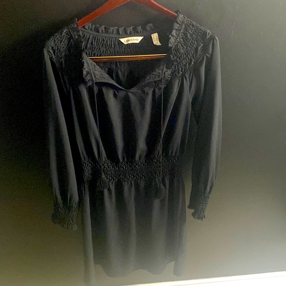 Lands End black dress with tassel